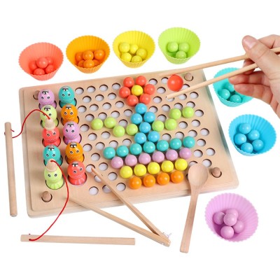 Jucărie Montessori din lemn 2 &amp;icirc;n 1, puzzle cu pescuit și minge foto