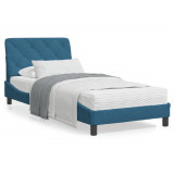 Cadru de pat cu lumini LED, albastru, 90x190 cm, catifea GartenMobel Dekor, vidaXL