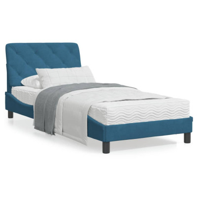 vidaXL Cadru de pat cu lumini LED, albastru, 90x200 cm, catifea foto