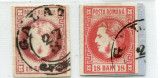 1868 , Lp 24 , Carol I cu favoriti 18 Bani , nuante de culoare - stampilate