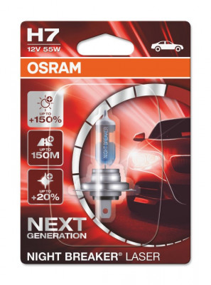 Bec auto H7 12V 55W Px26d Osram NightBreaker Laser +150% mai multa lumina , culoare temperatura 3750K; 64210NL Kft Auto foto