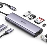 Hub USB-C UGREEN CM512, 2 x USB-A 3.0 - 1 x USB-C - 1 x HDMI - 1 x SD - 1 x microSD - RJ45, Gri