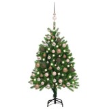 Cumpara ieftin Brad de Craciun pre-iluminat cu set globuri, verde, 120 cm