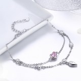 Bratara Din Argint Pink ---Heart--- Arg382X, Argintboutique