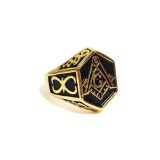Inel masonic auriu cu simbol Echer si Compas cu Litera G MM985