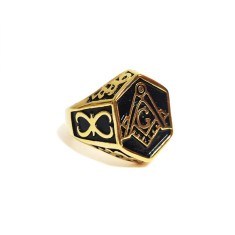 Inel masonic auriu cu simbol Echer si Compas cu Litera G MM985