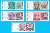 Argentina SET 5x (p#323+324+326+327+329) 1+5+50+100+1000 Australes 1985-89 UNC 'Rivadavia+Urquiza+Mitre+Sarmiento+Roca'; (ROG CITITI DETALIILE!)