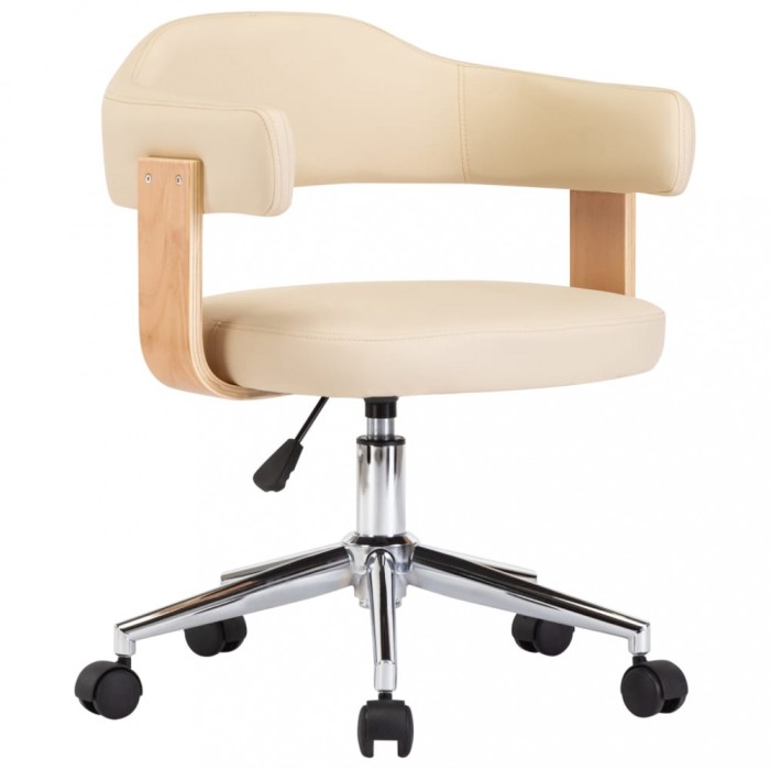 Scaun de birou pivotant, crem, lemn curbat si piele ecologica