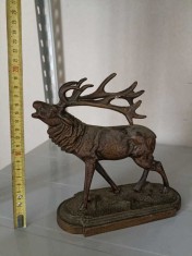 STATUETA VECHE DIN BRONZ - CERB. PRODUS DE COLECTIE, DECOR (APROX 20X20 CM) foto