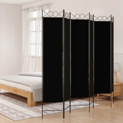 vidaXL Paravan de cameră cu 6 panouri, negru, 240x200 cm, textil foto