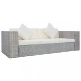vidaXL Canapea de 3 locuri cu perne, gri, ratan natural 283071