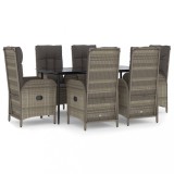 Set mobilier de gradina cu perne, 7 piese, negru/gri, poliratan