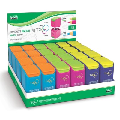 Ascutitoare de creion cu 3 gauri, Trio, cu container, 3 culori (24 buc/display) foto