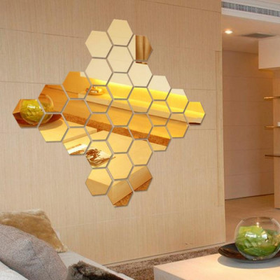 Set 24 buc Oglinzi Design Hexagon Gold-Oglinzi Decorative Acrilice Cristal foto