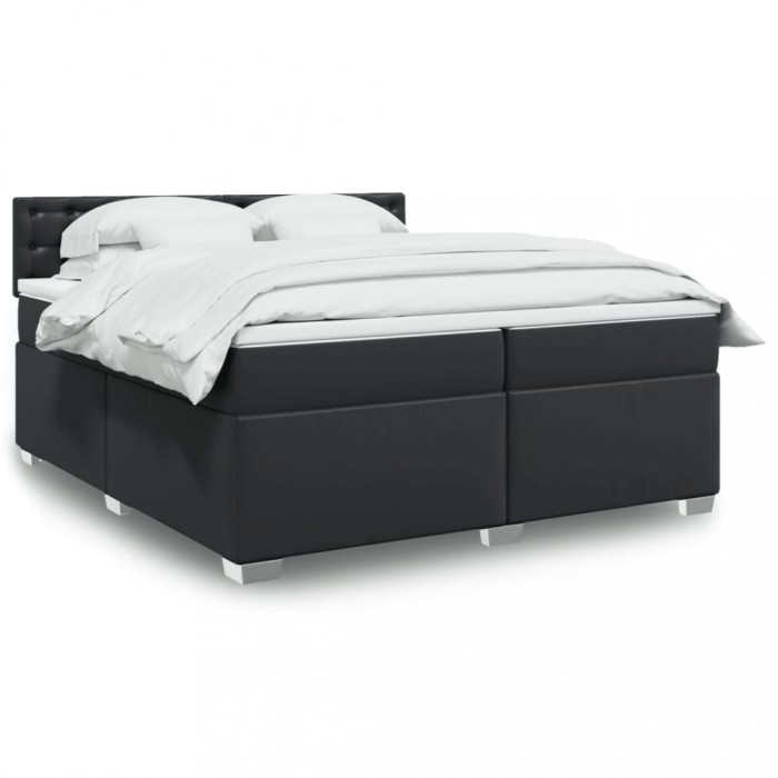 vidaXL Pat box spring cu saltea, negru, 200x200 cm, piele ecologică 3286136