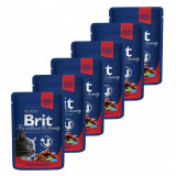 Pliculeț BRIT Premium Cat Carne de vită și mazăre 6 x 100 g