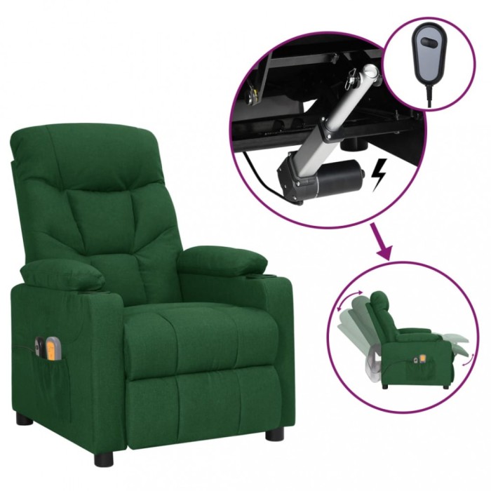 vidaXL Fotoliu de masaj electric, verde &icirc;nchis, material textil