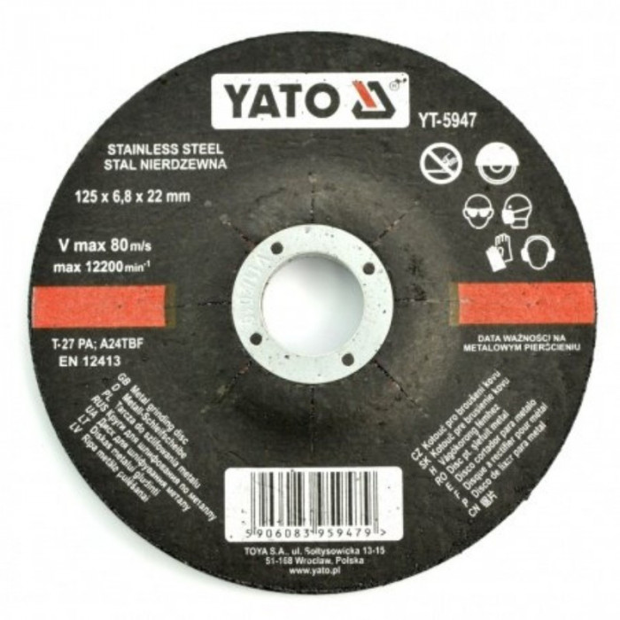 YATO Disc de slefuire, 125 x 6.8 x 22 mm, pentru otel inoxidabil