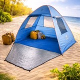 Cort Pop-Up Albastru cu Ferestre pentru Plaja 200x120x130cm