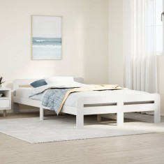 vidaXL Cadru de pat fără saltea, alb, 135x190 cm, lemn masiv de pin 855488