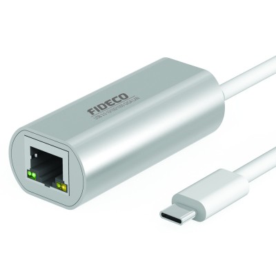 Adaptor Placa Retea USB-C, FIDECO, Type-C, USB 3.0, 5Gbps, Placa de retea externa Gigabit Ethernet RJ-45, 10/100 Mbps, din Aluminiu, Gri foto