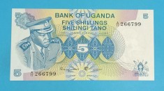 Bancnotă Uganda (pick 5A) 5 Shillings 1977 UNC
