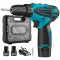 Set bormasina cu 2 acumulatori inclusi, trusa de scule, 1400 RPM, functie revers, maner antialunecare, functie auto-stop, 2 viteze de lucru, negru/alb