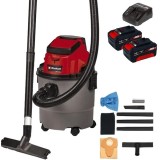 Einhell TC-VC 18/15 Li S PXC + Twinpack + 4514095 - Aspirator 80 mbar accesorii + Set 2 acumulatori si incarcator Li-Ion 18 V 4 Ah