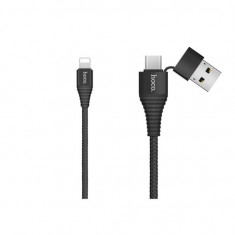 Cablu de date Hoco Multifunctional pentru iPhone&amp;amp;iPad USB A &amp;amp; USB C to Lightning 2 Amperi 1m Negru foto