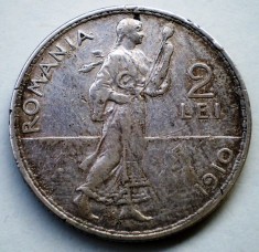 R.073 ROMANIA CAROL I 2 LEI 1910 ARGINT 10g foto