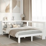 VidaXL Pat cu bibliotecă fără saltea, alb, 135x190 cm, lemn masiv pin 3324398