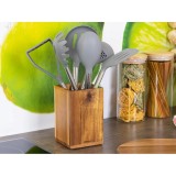 Set ustensile de bucatarie din 7 elemente cu recipient, silicon, inox, lemn salcam, gri, Kinghoff