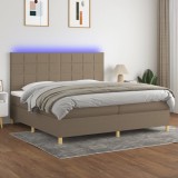 vidaXL Pat cu arcuri, saltea și LED, gri taupe, 200x200 cm, textil