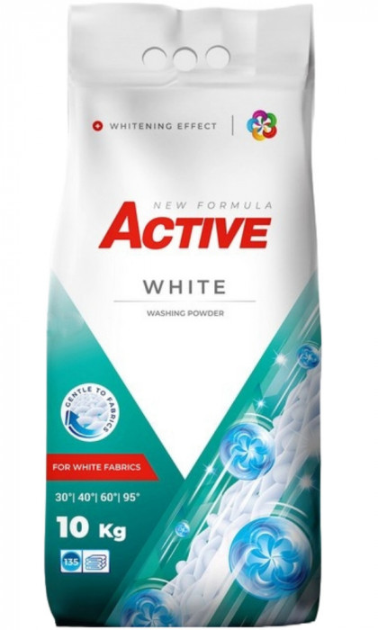 Detergent pudra pentru rufe albe Active, sac 10kg, 135 spalari