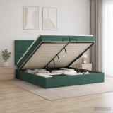 Cumpara ieftin Pat Ottoman cu Saltea si LED Verde inchis 200 x 200 cm Catifea