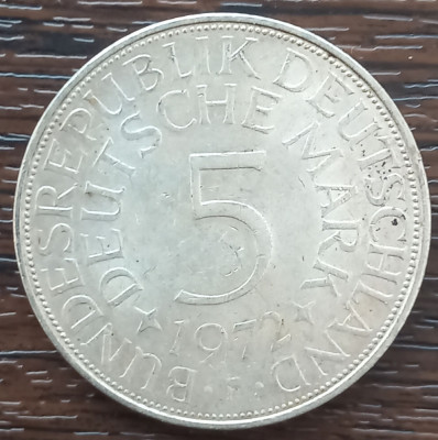 (A16) MONEDA DIN ARGINT GERMANIA - 5 MARK 1972, LIT. F, 11,2 GRAME. PURITATE 625 foto