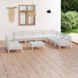 VidaXL Set mobilier de grădină, 10 piese, alb, lemn masiv de pin 3083130