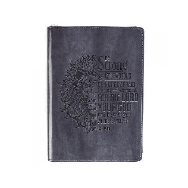 Strong &amp; Courageous Classic Lux-Leather Zip Journal