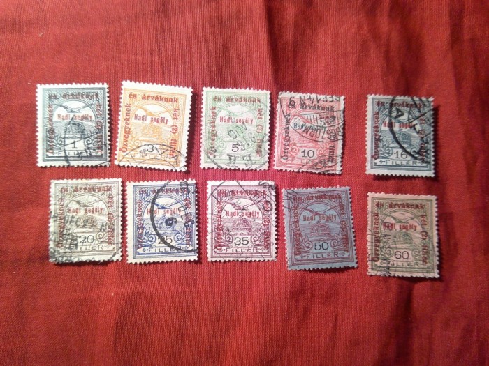 Serie mica Ungaria 1919 supratipar Ajutor de Razboi , 10 valori stampilate