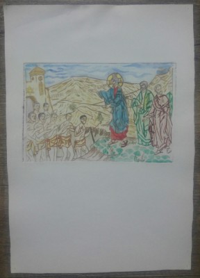 Iisus Hristos predicand// gravura colorata, pointe seche foto