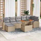 Cumpara ieftin Set de dining pentru grădină , 8 piese, cu perne bej din poly rattan.