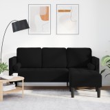 VidaXL Sofa cu 3 locuri cu Chaise &icirc;n formă de L Neagră 160 cm Catifea