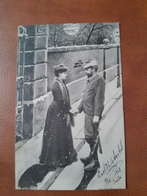 Fotografie tip carte postala, la intalnire, inceput de secol XX foto