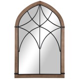 HOMCOM Oglindă de Perete cu Formă de Arc, Detalii Moderne și C&acirc;rlige, Oglindă din MDF și Sticlă, 60x93 cm, Maro și Negru | Aosom Romania
