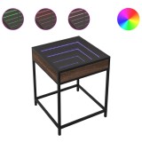 Cumpara ieftin Noptiera cu LED infinity, stejar maro, 40x40x51 cm