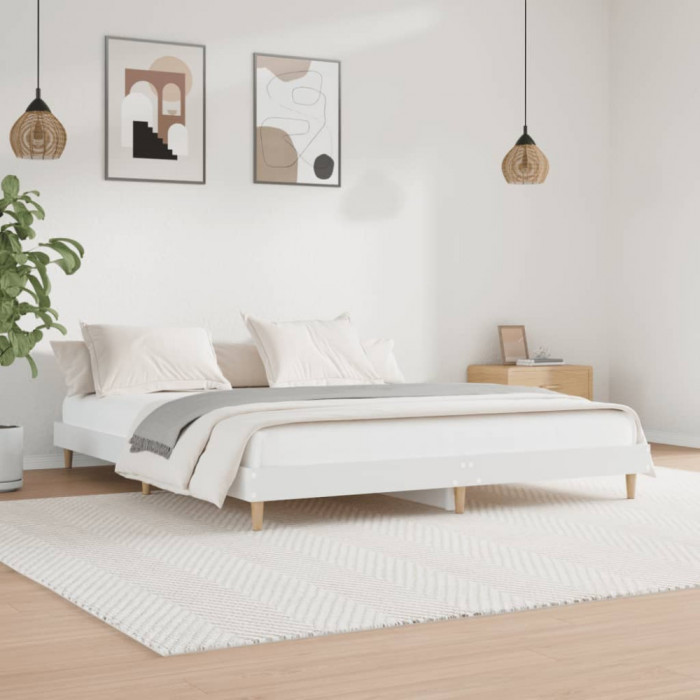 vidaXL Cadru de pat, alb, 200x200 cm, lemn prelucrat
