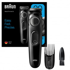 Aparat de tuns barba Braun Beard Trimmer BT3222 Wet&Dry, buton rotativ de precizie, 1 pieptene, Negru