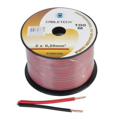 Cablu difuzor Cabletech, cupru, 0.2 mm, rola 100 m, negru/rosu foto