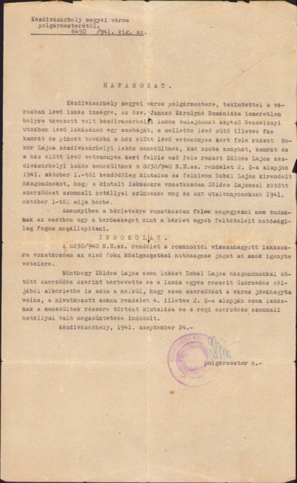 A1051 Act refugiați, 1941, T&acirc;rgu Secuiesc