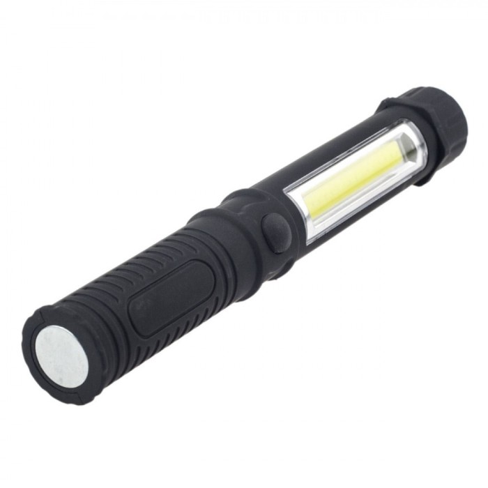 Lanternă LED COB, ABS, 16.5cm, Magnetică și Cu Clips, Baterii Incluse